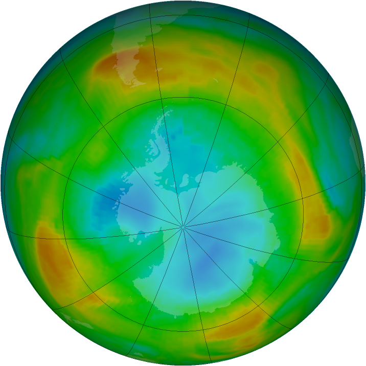 Antarctic ozone map for 20 August 1980
